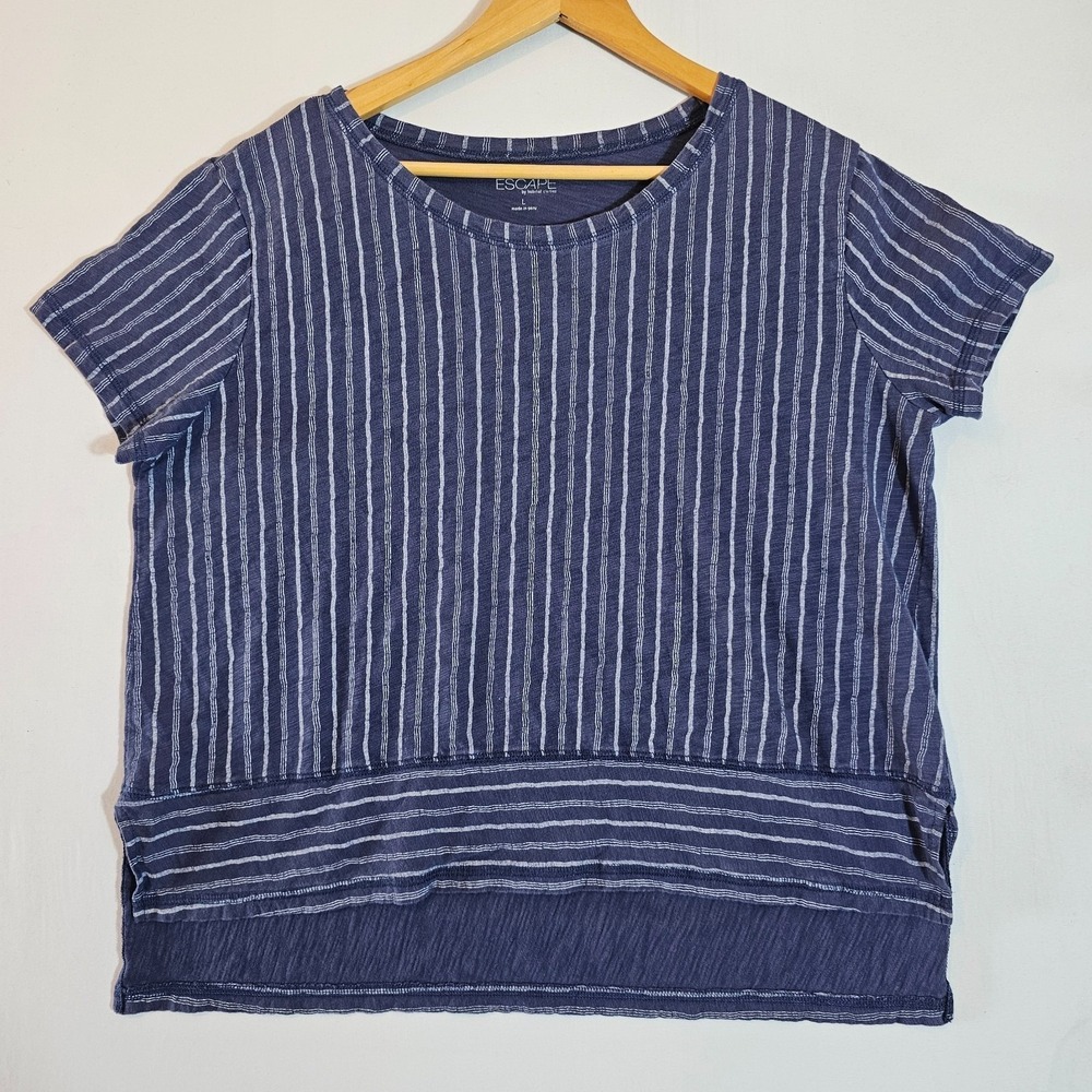 Escape By Habitat Clothes Shirt Womens Large Blue White Striped Short Sleeve